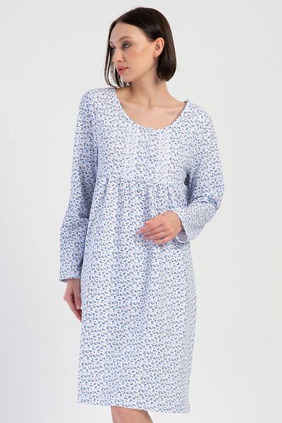 VİENETTA Women's 2 Yarn Long Sleeve Blue Mother Nightgown C1T1N7O161