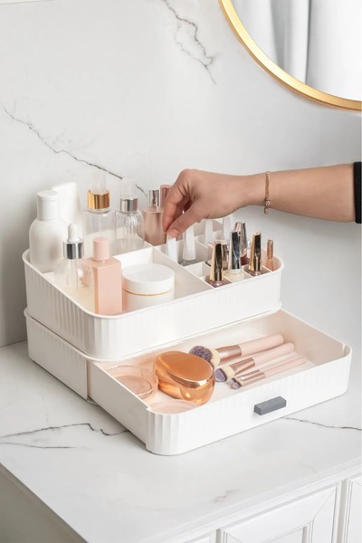 Bayev Λευκό Μακιγιάζ Organizer - Pon Drawer, Βάση καλλυντικών κραγιόν, Ράφι αρωμάτων