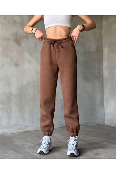 THE WHITE Γυναικείο καφέ παντελόνι από λάστιχο με 3 κλωστές