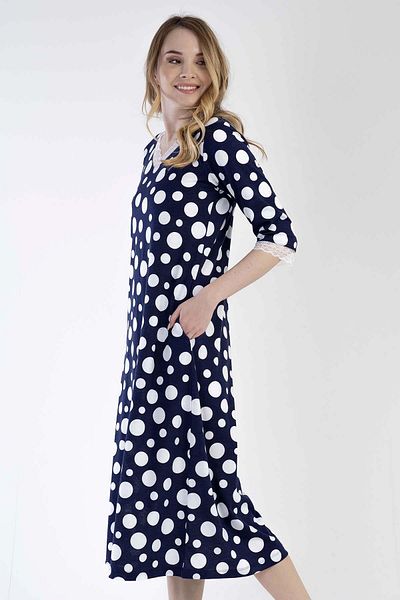 VİENETTA Women's Capri Sleeve Indigo Dress C7T0N0O303