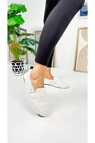 İmerShoes Білі лофери з плюшевою підкладкою - овальний носок, підошва з низьким візерунком, жіноче взуття на щодень 375