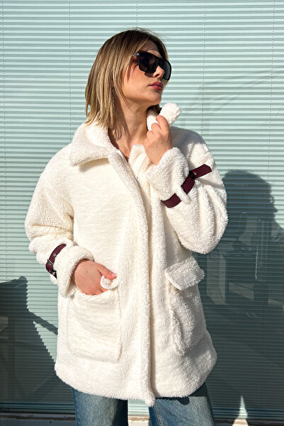 ModaPlaza Γυναικείο βελούδινο παλτό με ζώνη στο μανίκι 5206