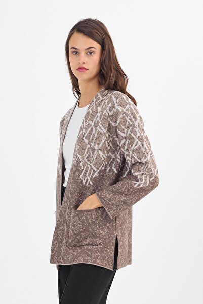 Uludağ Triko Women's Milk Coffee Geometric Transition Cardigan