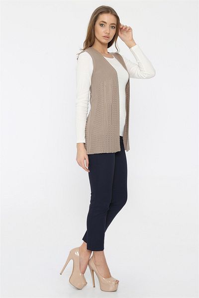 Uludağ Triko Women's Sand Embroidered Openwork Summer Thin Mother Vest