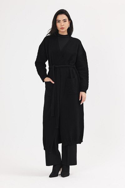 Uludağ Triko Kimono negru în relief pentru femei