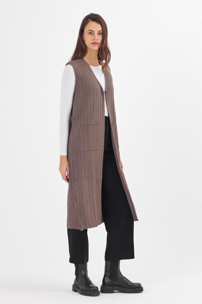 Uludağ Triko Γυναικείο μακρύ αθλητικό γιλέκο Mink