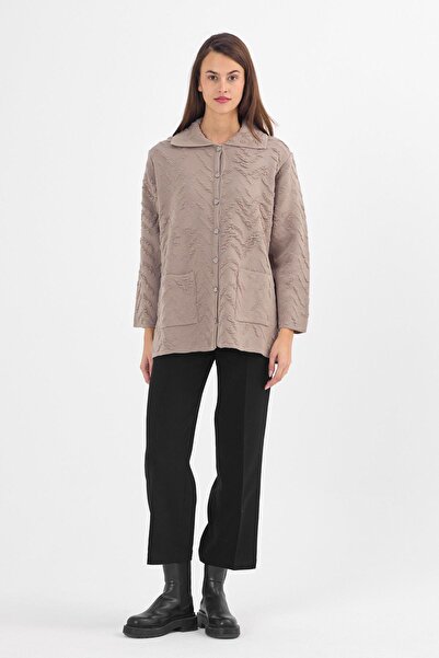 Uludağ Triko Жіночий светр з пісочним ґудзиком і кишенями з рельєфним візерунком