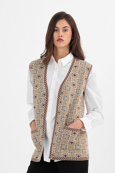 Uludağ Triko Women's Stone Monogram Patterned Pocket Knitwear Kilim Mother Vest
