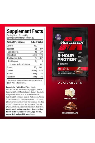 MUSCLETECH بروتين بلاتينيوم لمدة 8 ساعات، 4.6 رطل، شوكولاتة الحليب