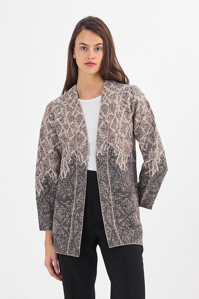 Uludağ Triko Women's Smoked Pocketed Geometric Patterned Knitwear Mother Cardigan