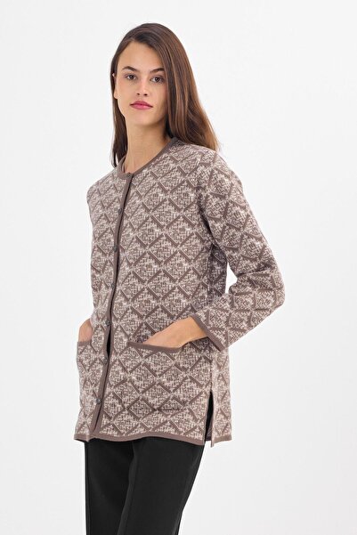 Uludağ Triko Γυναικεία ζακέτα με κουμπιά βιζόν με ανάγλυφη άμμο