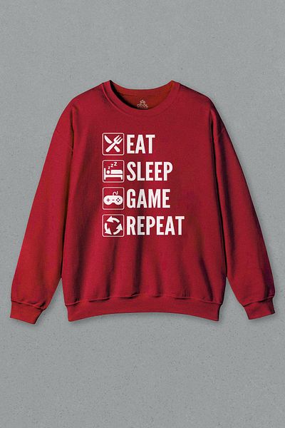 so cool Червен суитшърт Eat Sleep Game Repeat Gamer Суитшърт с принт на Gamer