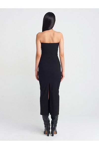Dilvin 90911 Strapless Neckline Midi Dress-Black