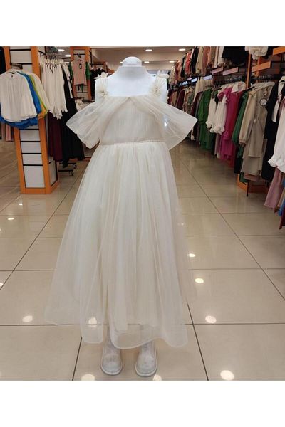 Yonca Çocuk Βραδινό φόρεμα για κορίτσια Şeker Kids 4035 με δαντέλα στους ώμους