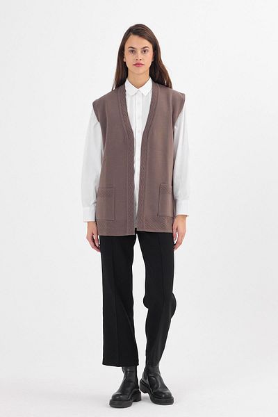 Uludağ Triko Women's Mink Embossed Plaid Vest