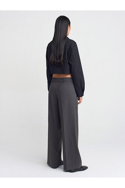 Dilvin 71588 Collared Fabric Trousers-Gray