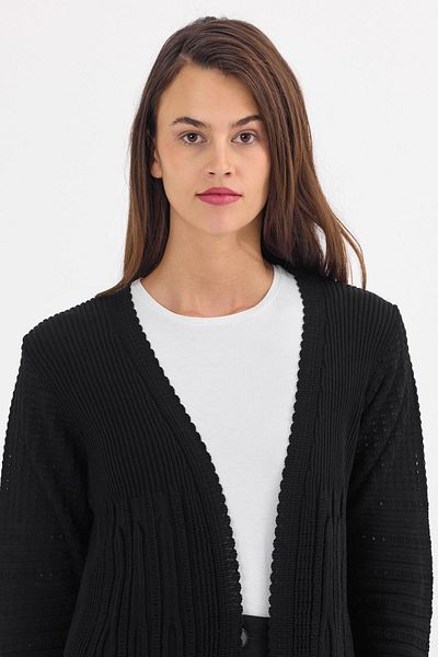 Uludağ Triko Cardigan de damă, negru, brodat, cu nervuri, fără nasturi