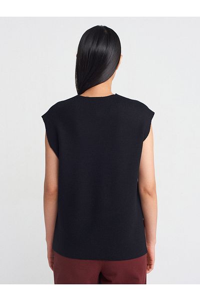 Dilvin 10694 Pulover de tricotaj cu textura moale cu decolteu în V-Negru