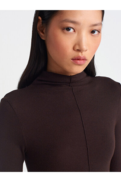 Dilvin 31391 Μακρυμάνικο γιακά - Καφέ Μπλουζάκι