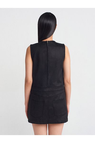 Dilvin 90910 A-Line Suede Dress-Black