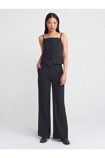 Dilvin 71586 Double Leg High Waist Trousers-Anthracite