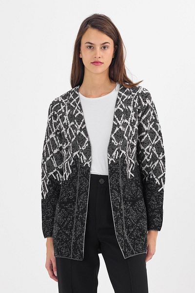 Uludağ Triko Tricotaj de damă cu buzunar negru cu model geometric Cardigan mama