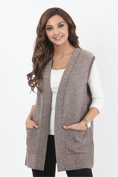 Uludağ Triko Women's Mink Pocket Sleeveless Knitted Knitted Vest