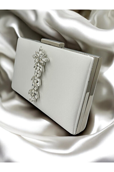 Wedding Fashion Ecru Mother of Pearl - Satin Stone Detailed Evening Clutch Po...