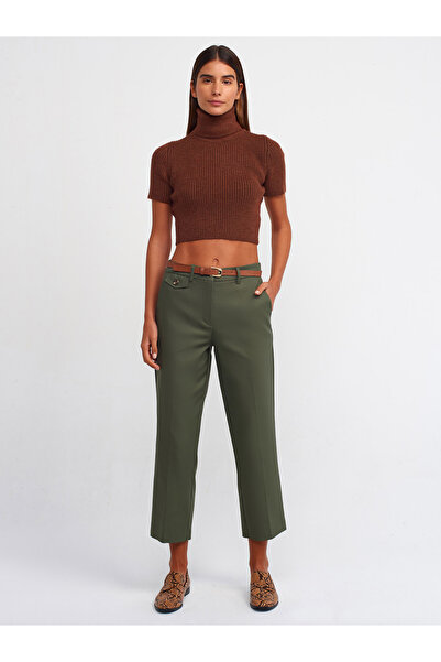 Dilvin 71232 Straight Fit Trousers with Belt - Green