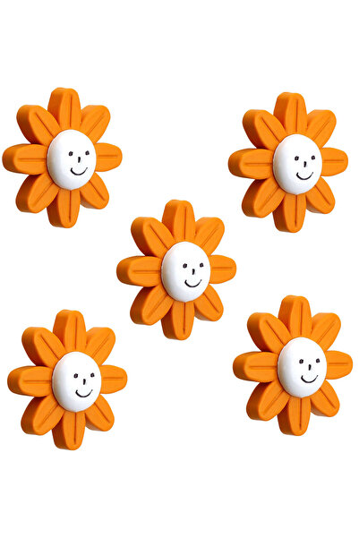 NZB Mobilya Plastik Papatya Kulp Turuncu Çoçuk Odası Kız Erkek Dolap Kapak Kulpu Çekmece Kulbu 5 Adet