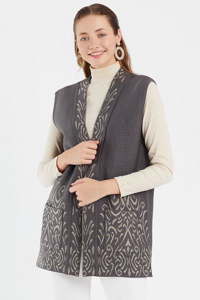 Uludağ Triko Women's Smoked Patterned Knitwear Vest