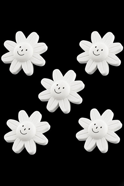 NZB Mobilya Plastik Papatya Gülücüklü Beyaz Renk Çoçuk Odası Dolabı Kapak Kulpu Çekmece Kulbu 5 ADET