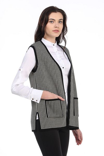 Uludağ Triko Women's Black-stone Houndstooth Knitwear Mother Vest