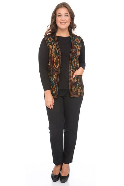 Uludağ Triko Women's Main Ethnic Patterned Kilim Vest with Pockets