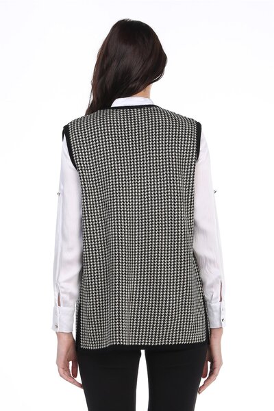 Uludağ Triko Women's Black-Stone Houndstooth Knitwear Mother Vest