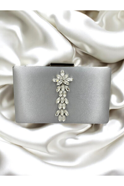 Wedding Fashion Ασημί γκρι λαμέ χρώματος σατέν πέτρα με λεπτομέρεια βραδινό φ...