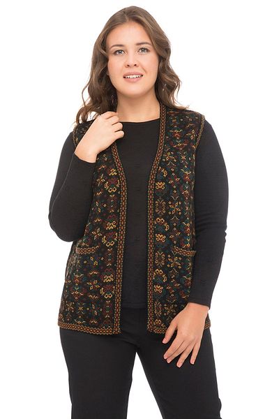 Uludağ Triko Дамска основна жилетка Kilim с шарки на цветя и джобове