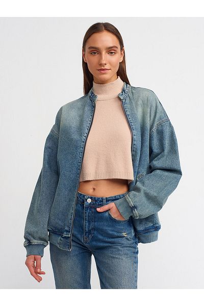 Dilvin 65340 Snow Wash Long Bomber Coat-Tint