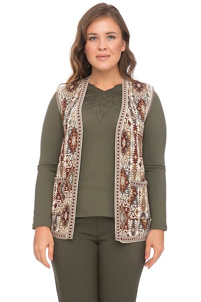 Uludağ Triko Women's Stone Ethnic Patterned Kilim Vest with Pockets