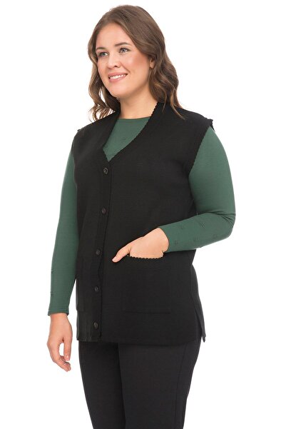 Uludağ Triko Women's Black Buttoned Steel Knit Vest