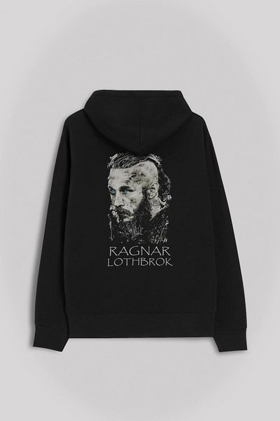 Kendim Seçtim Vikings Ragnar Lothbrok Logo Skull Vikings Hanorac imprimat față și spate Hanorac cu glugă unisex