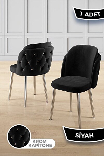 Canisa Axle Serisi 1 Adet Siyah Mutfak Sandalyesi Krom Kaplama Metal Ayak 1. ...