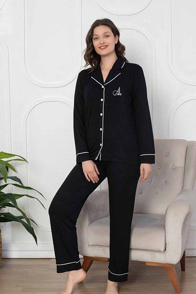 ALİMER Set pijamale din lycra bambus cu nasturi negri în față 2782uy