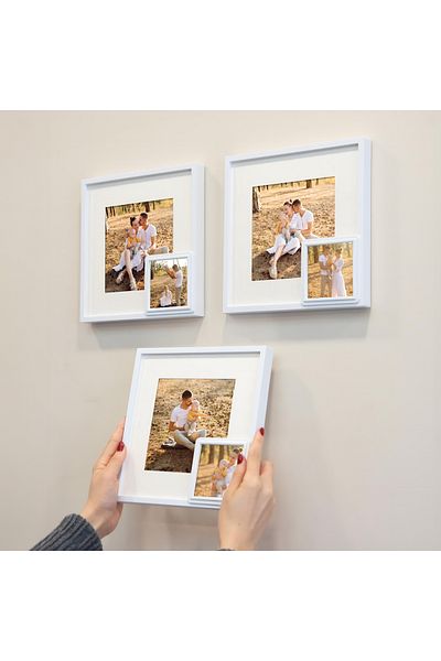 Nobbystar White 21X21Cm Square Photo Frame with Adhesive Puppy Detach and Paspart - Pack of 3