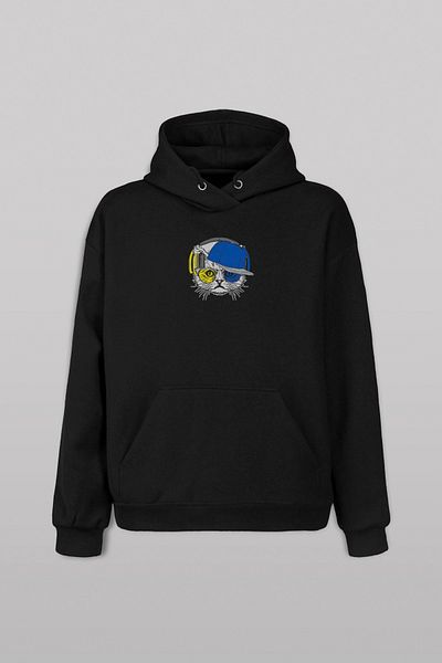 Kendim Seçtim Pisica Cu Ochelari Galben Bleumarin Pisica Hanorac Imprimat Fata Si Spate Hanorac unisex cu gluga