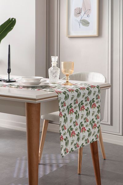 BUGİ HOME COLLECTİON Kokina Flower Premium Series, Duck Linen Runner, Ανθεκτικό στους λεκέδες, American Service 45x140 cm