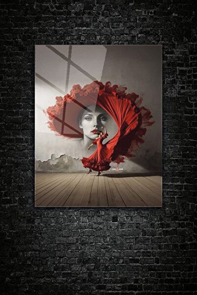 z zizuph Kırmızı Tango Yapan Kadın Desen, 4 mm Temperli Kırılmaz Cam Tablo