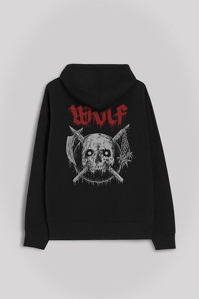 Kendim Seçtim Wulf Metal Rock Band Skull Skull Gothic Hanorac imprimat față și spate Hanorac cu glugă unisex