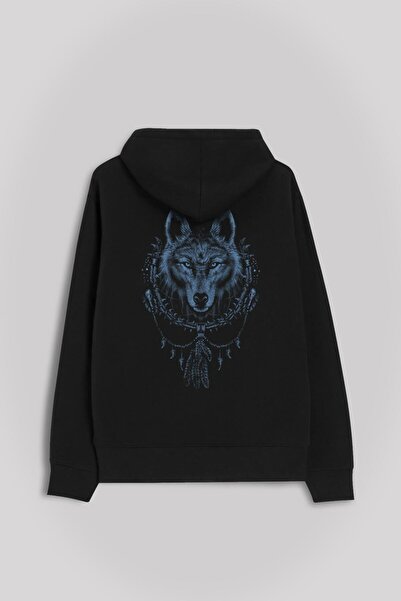 Kendim Seçtim Gray Wolf Wolf Head Wolf Blue Front and Back Printed Sweatshirt...