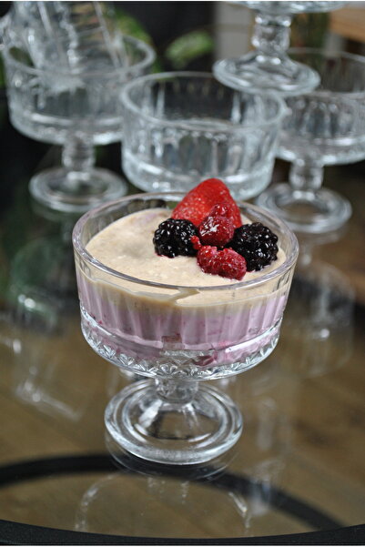 Qualitev 6-Piece Magnolia Glass Presentation Bowl - with Feet and Ice Cream Cookie